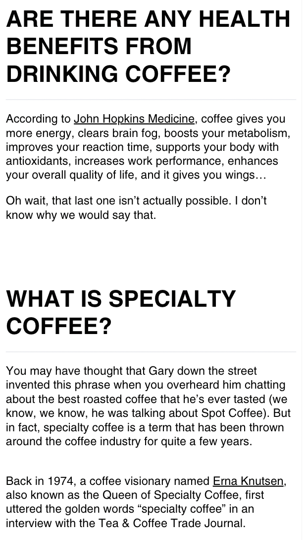 Written words asking what is specialty coffee
